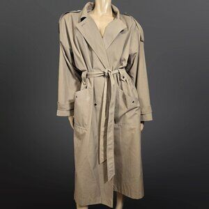 Vintage 90s Beige Trench Coat Womens Size L Belted Full Length Cotton Blend